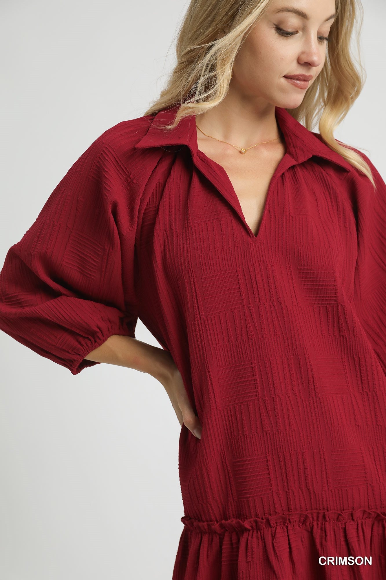 V-Neck Tiered Mini Dress - Crimson