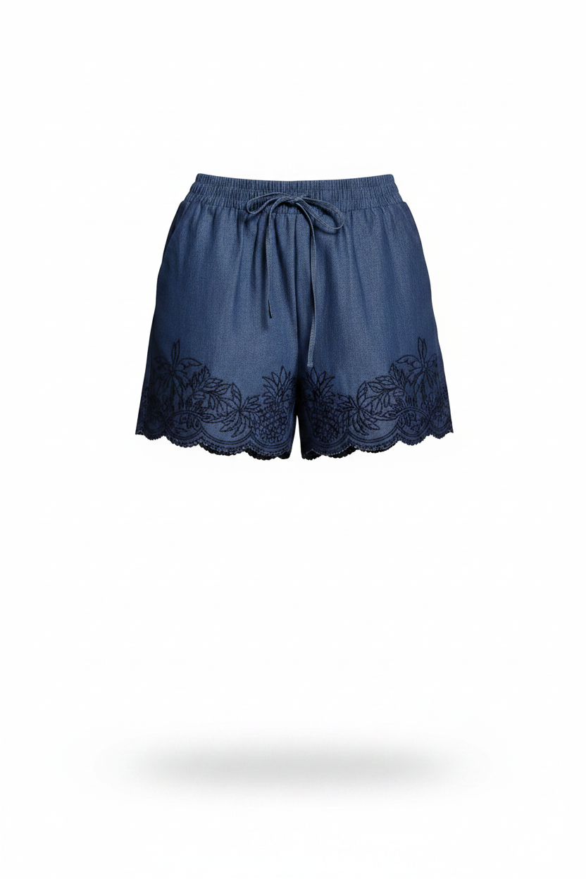 Denim Embroidered Shorts