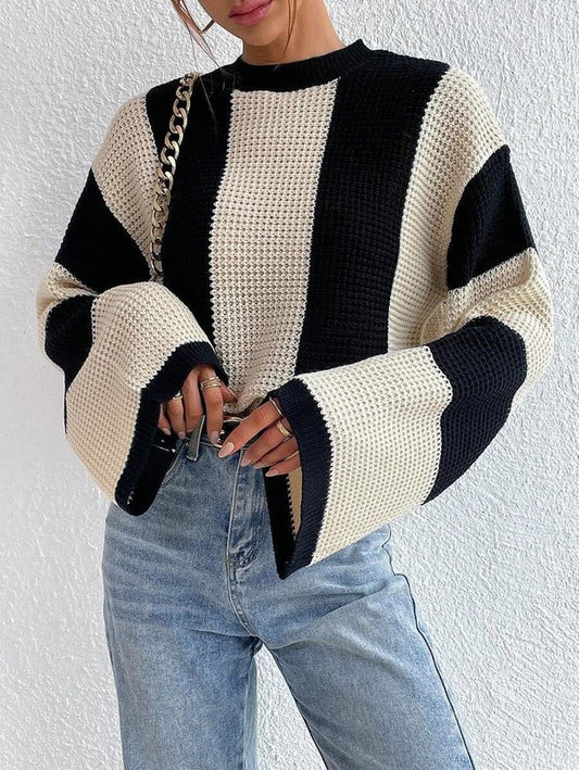 Color Block Striped Bell Sleeve Sweater