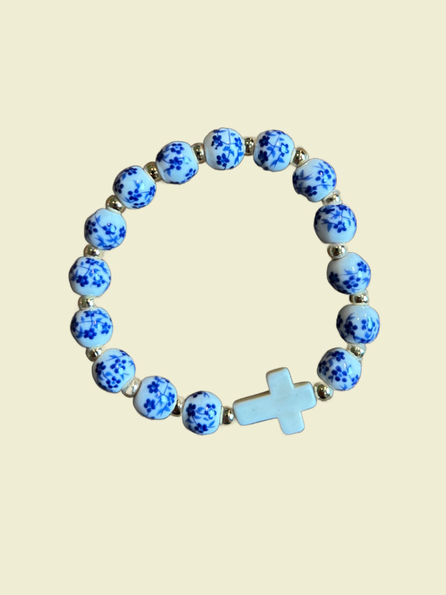 Porcelain Blue Beaded Cross Bracelet