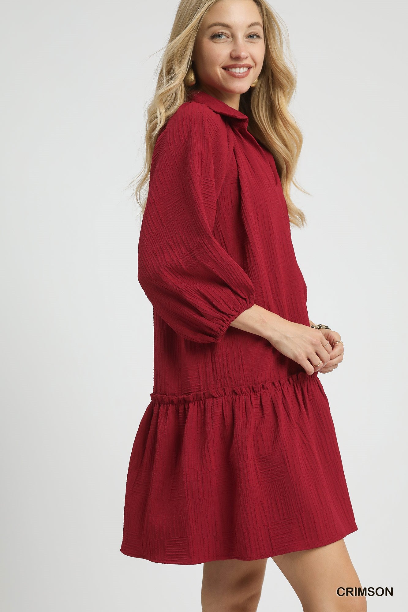 V-Neck Tiered Mini Dress - Crimson