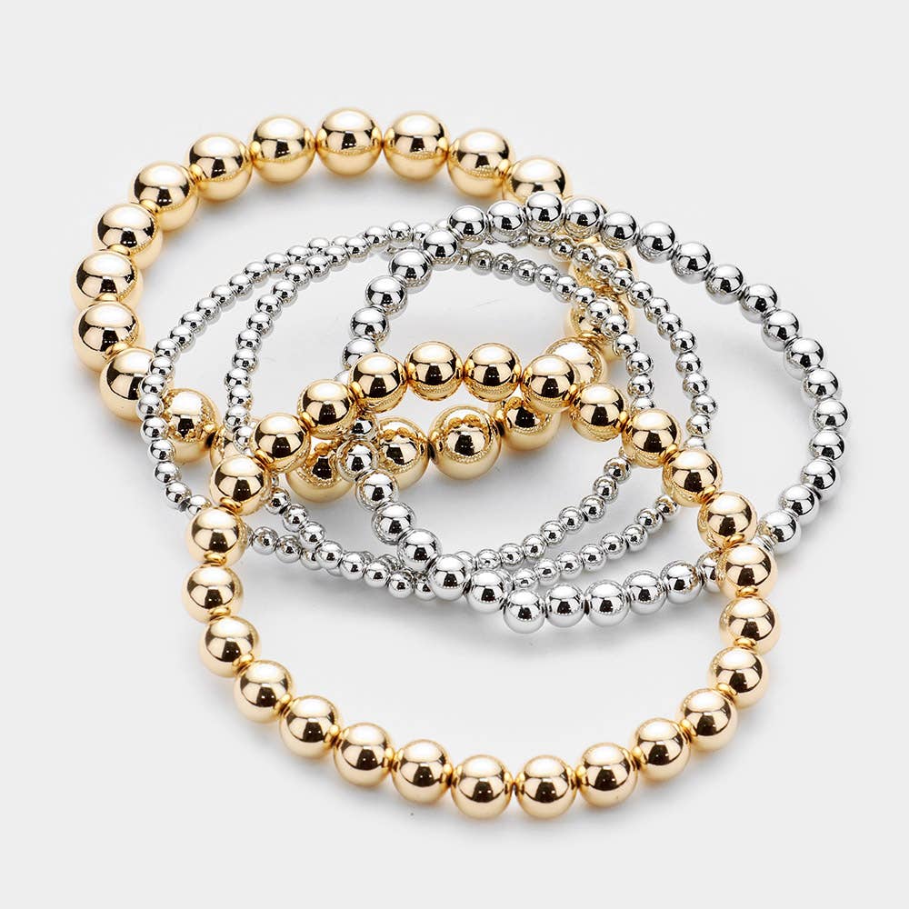 5 Pcs - Metal Ball Beaded Bracelet - Mixed