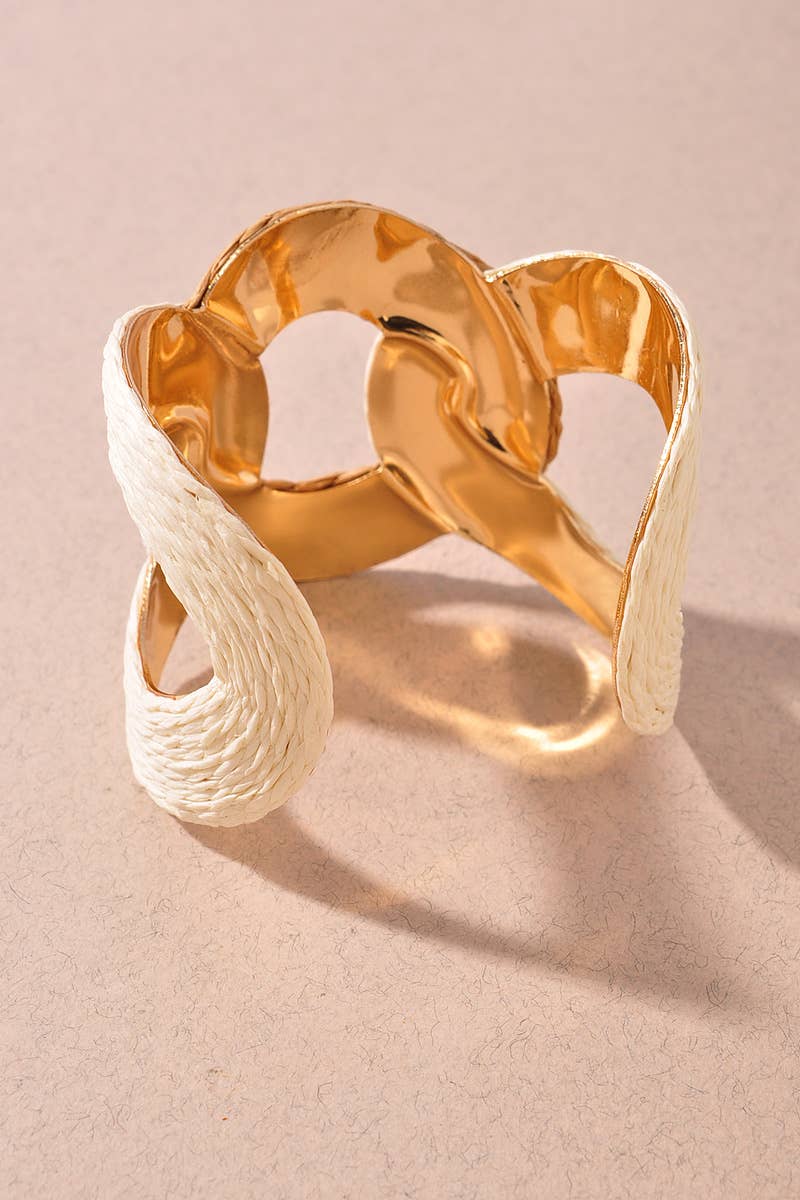Two-Tone Woven Raffia Cuff Bracelet - Taupe/Ivory