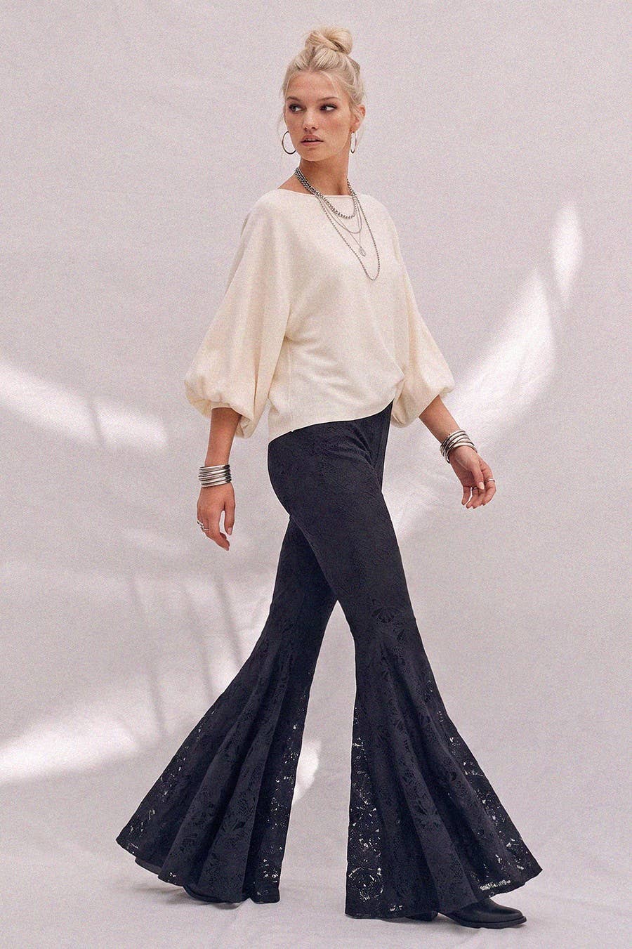 Lace Trumpet Bell Pants - Black