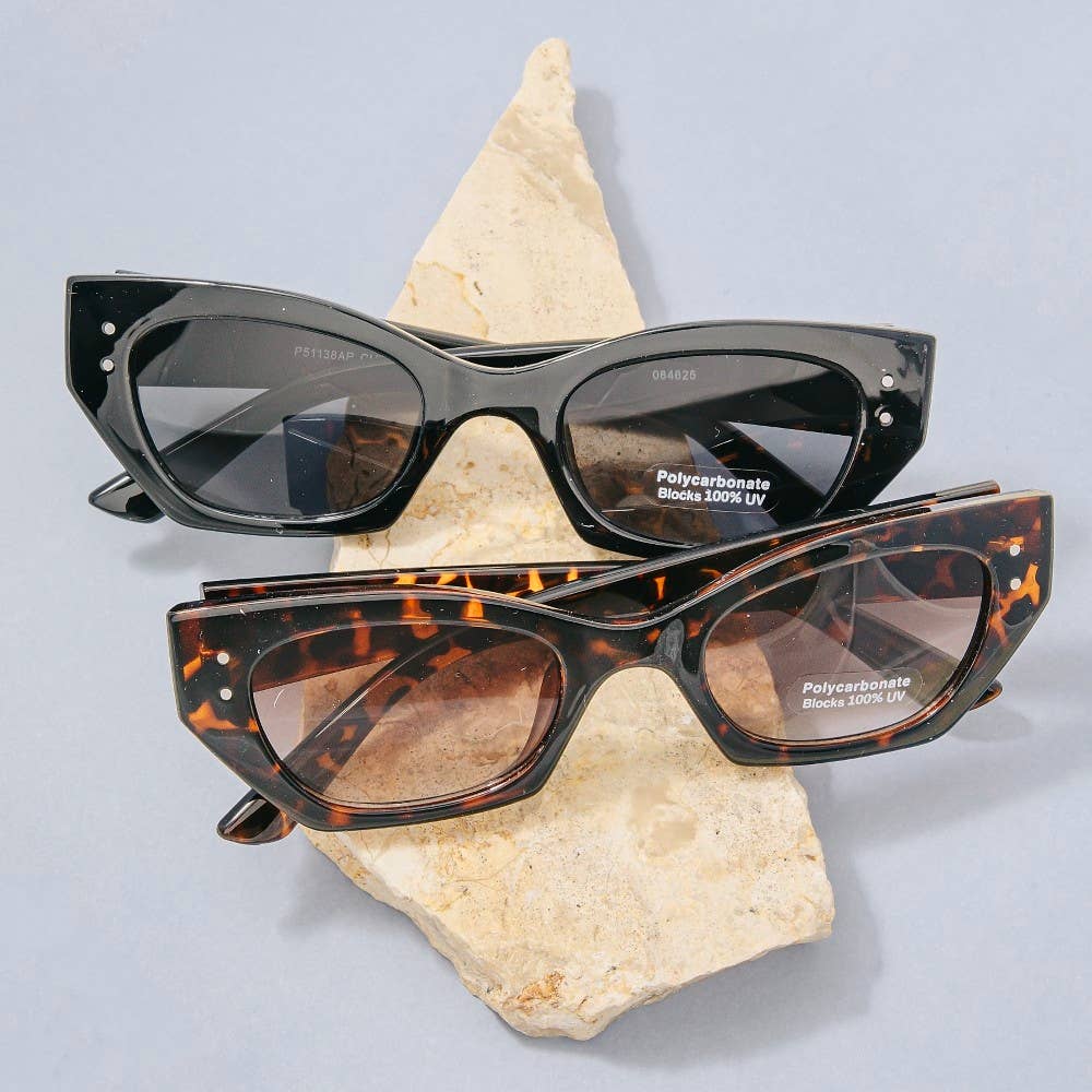 Angular Cat Eye Rivet Detail Sunglasses - Assorted Colors
