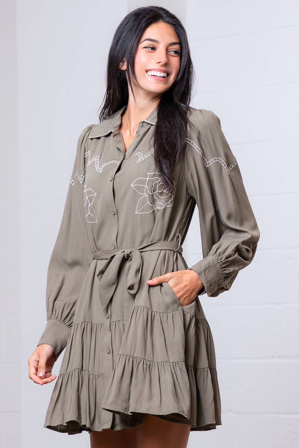 Sage Blossom Western Mini Dress