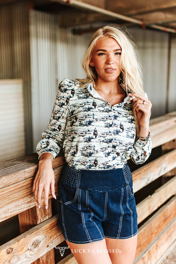 Western Printed Pearl Snap Shirt