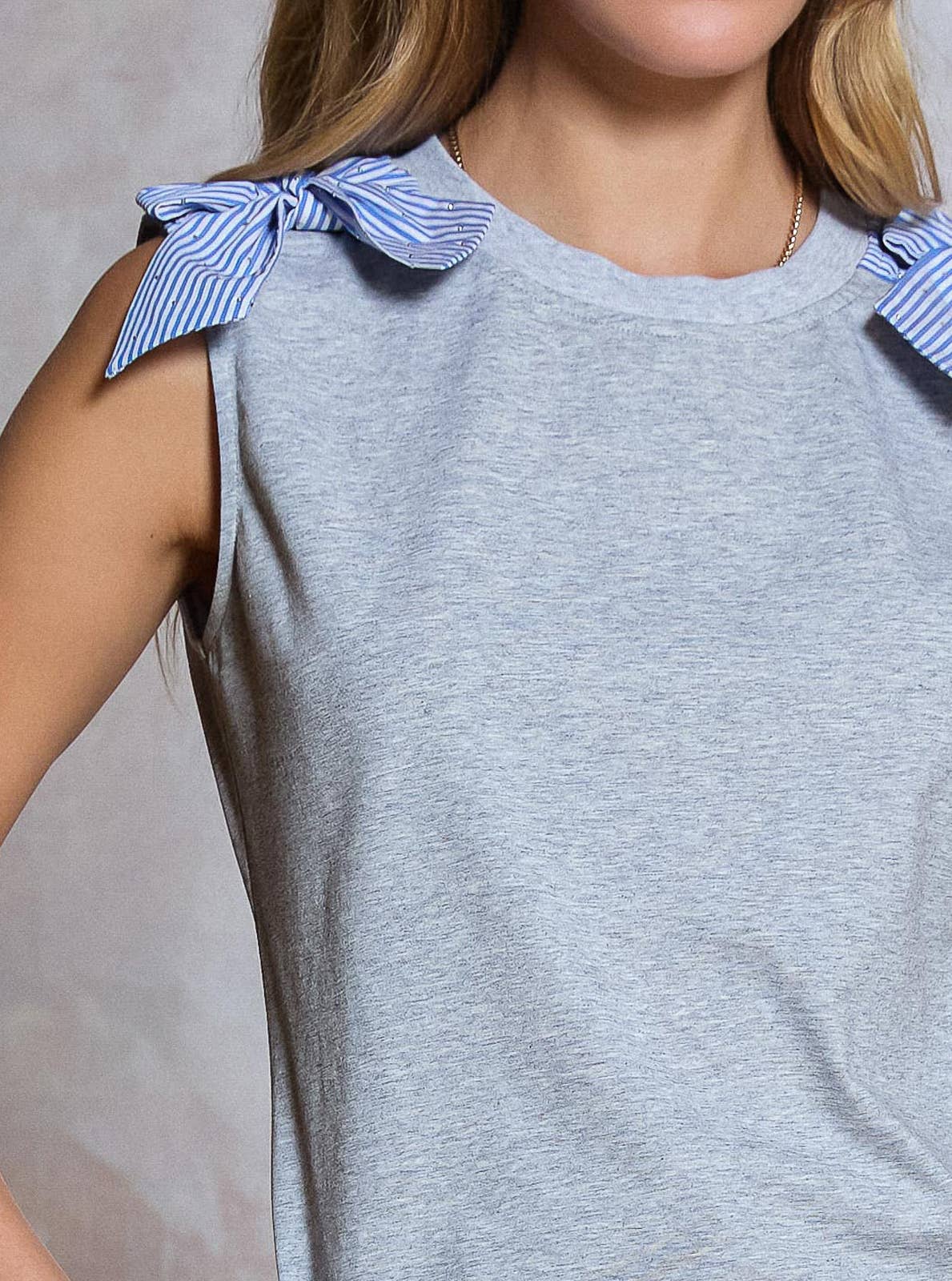 Bow Shoulder Sleeveless Top - Heather Grey