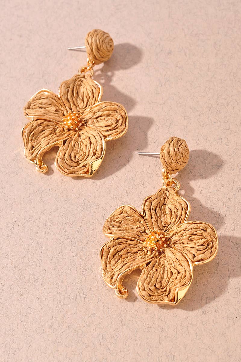 Woven Raffia Floral Earrings - Assorted Colors