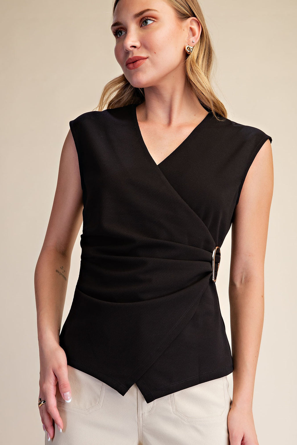 Wrap Top with Metal Trim - Black
