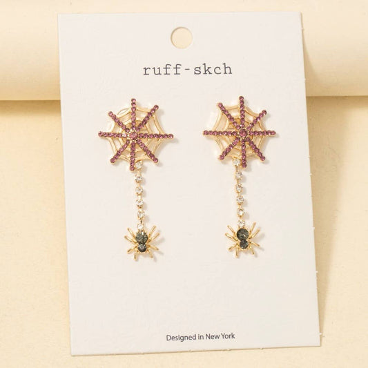 Halloween Spider Web Dangle Earrings - Gold