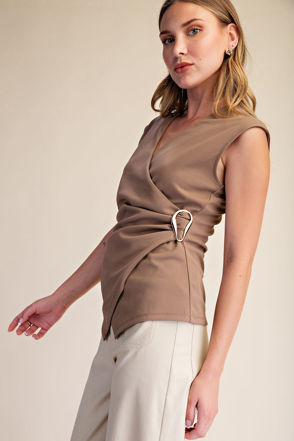 Wrap Top with Metal Trim - Mocha