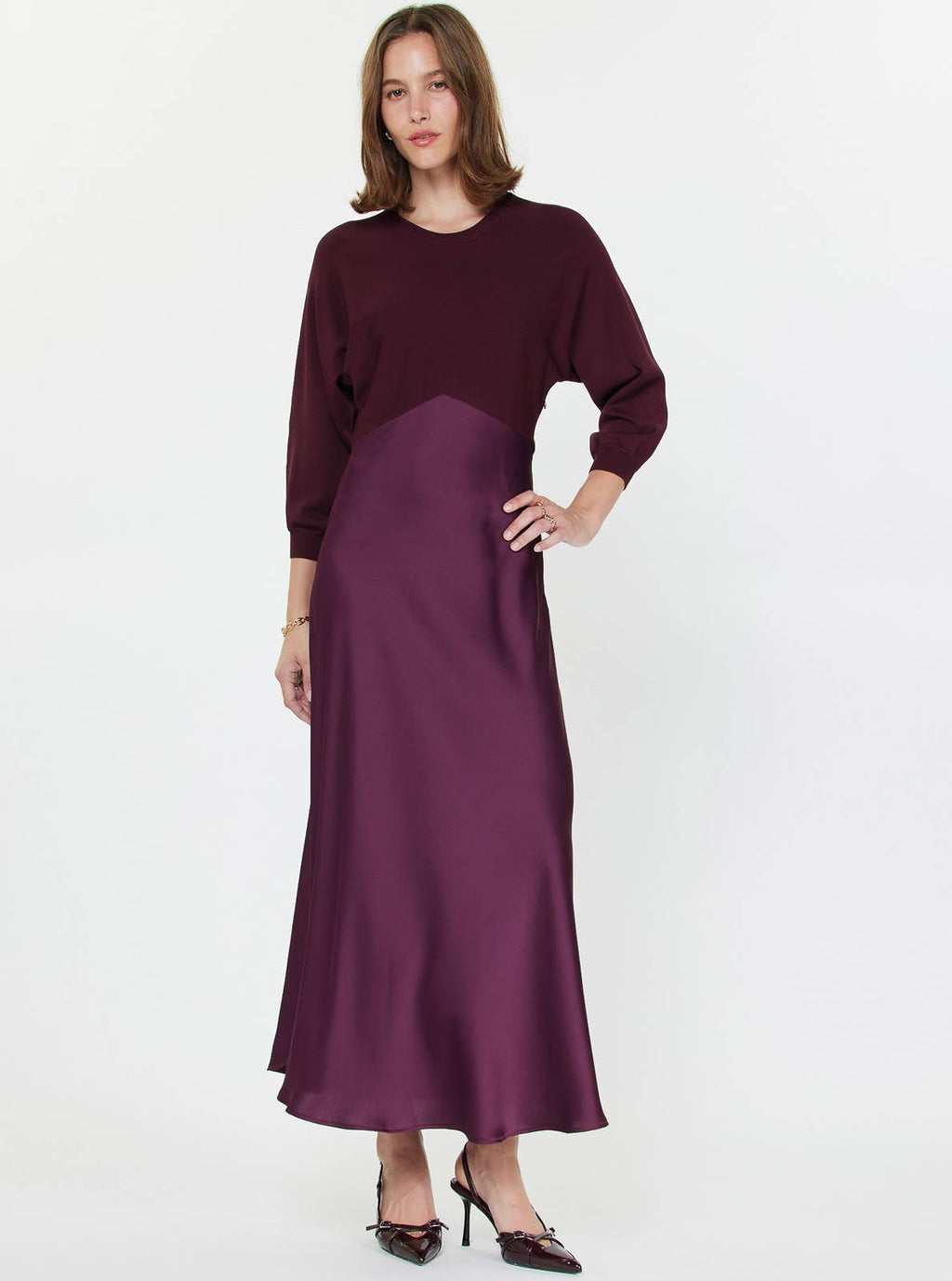 Sweater Mixed Media Midi Dress