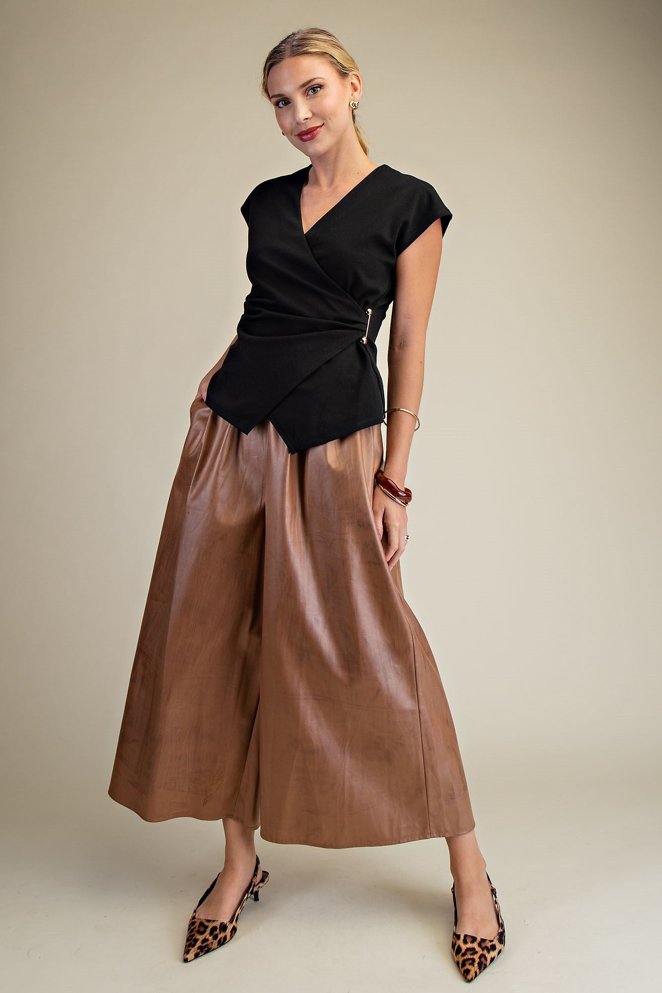 Surplice V-Neck Top - Black