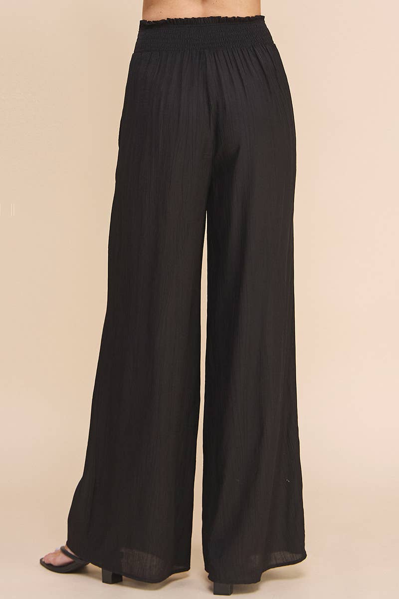 Bamboo Texture Flowy Pants - Black