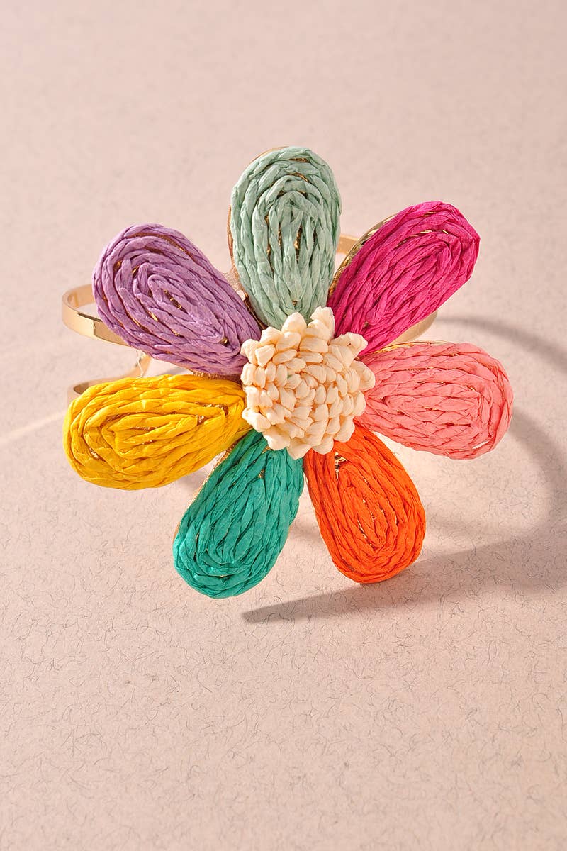 Straw Daisy Cuff Bracelet - Multi Colored
