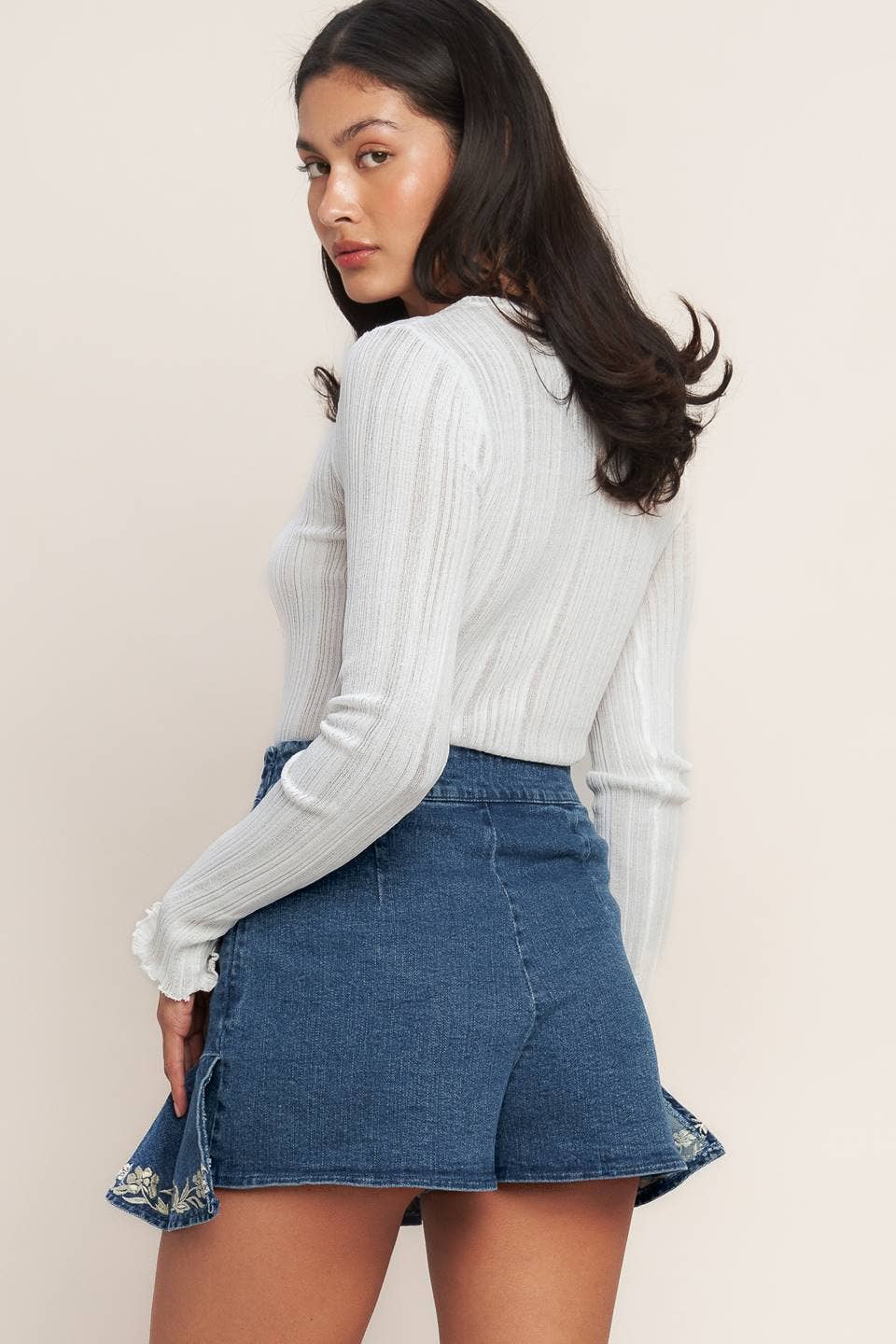 Embroidered Denim Skort