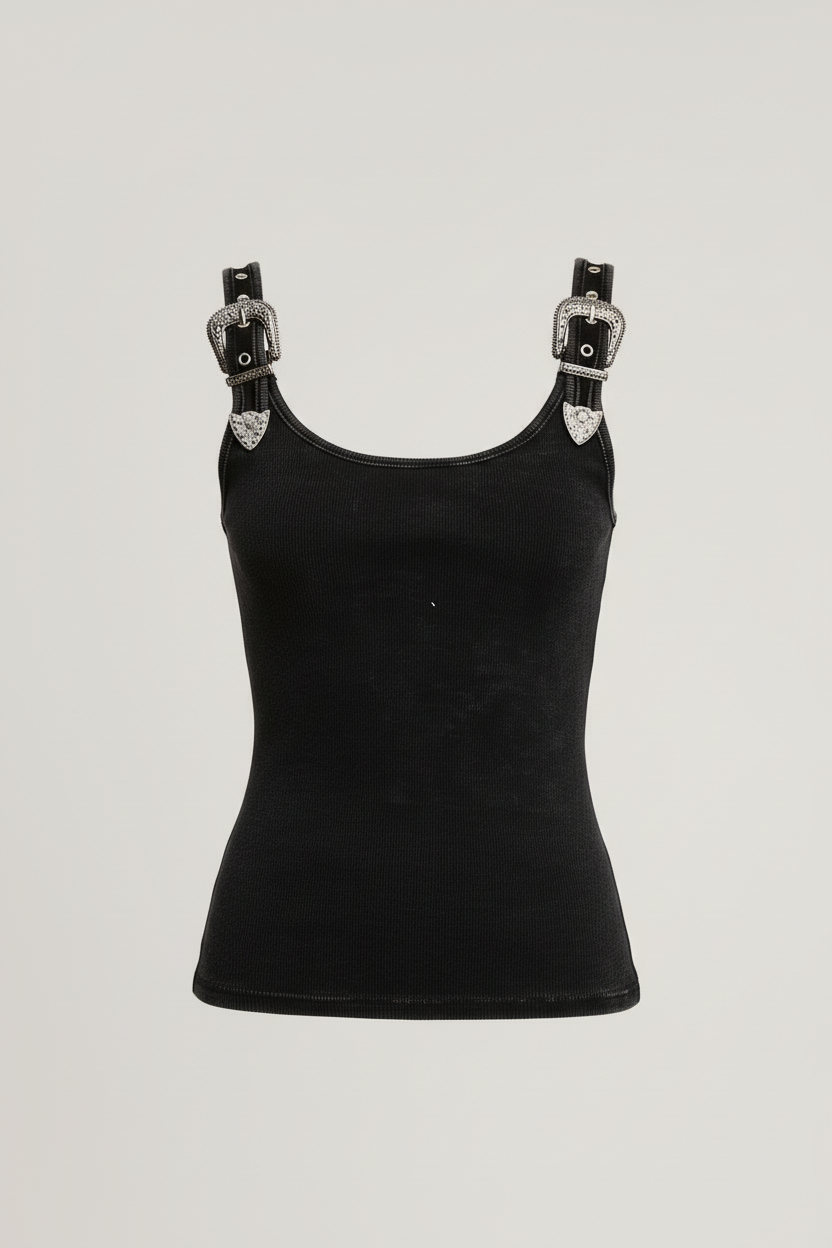 Western Belt Trim Tank Top - Black