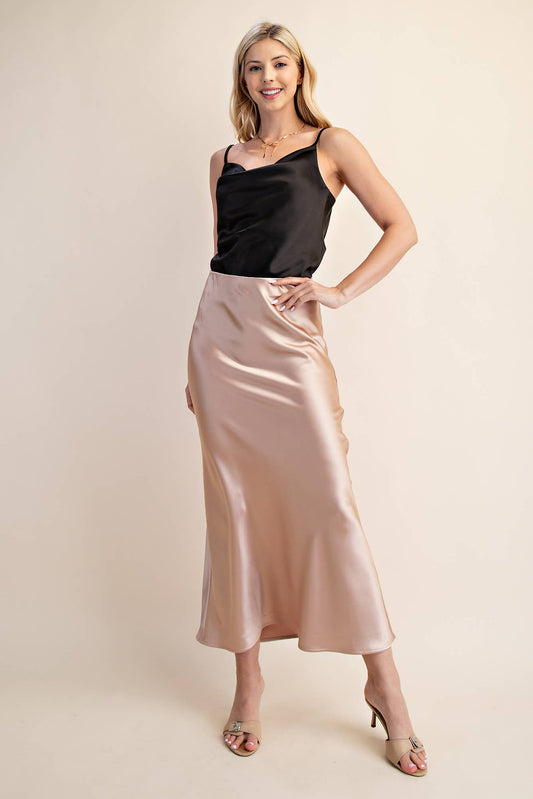 Satin Midi Skirt - Taupe