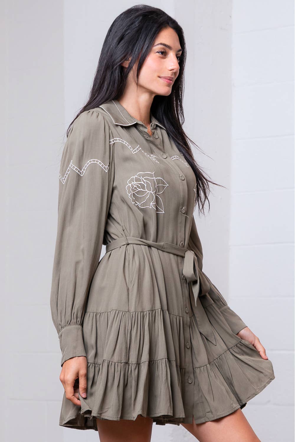 Sage Blossom Western Mini Dress