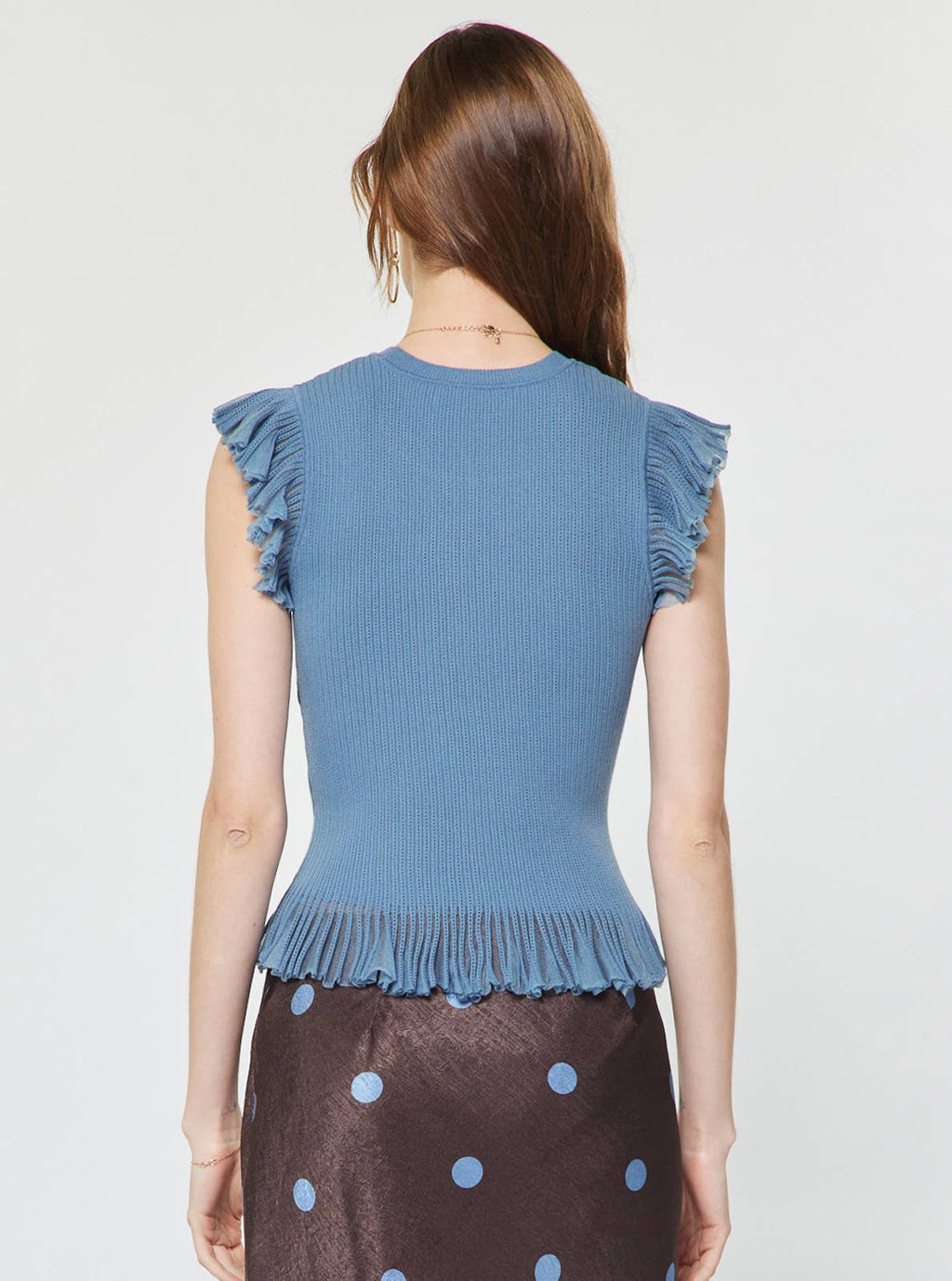 Sheer Ruffle Detail Sweater Top - Dusty Blue