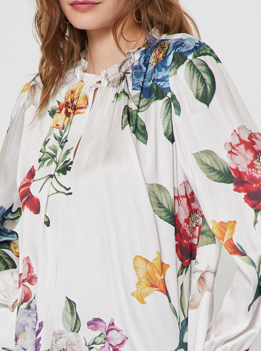 Floral Ruffled Neck Blouse