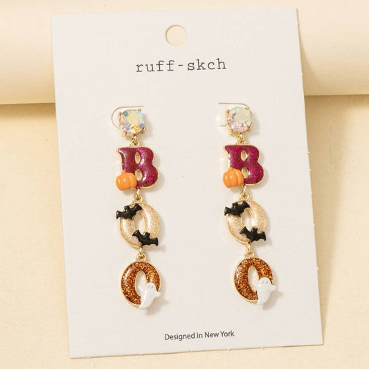 Halloween Boo Glitter Resin Dangle Earrings