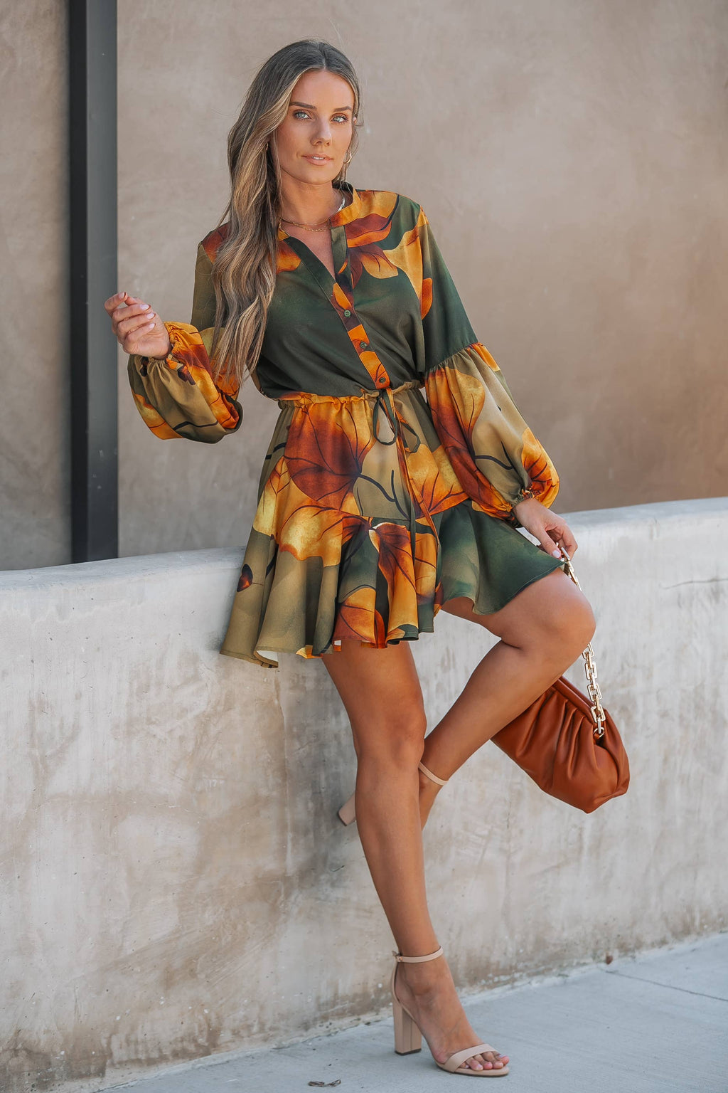 Bloom Print Mini Dress - Olive