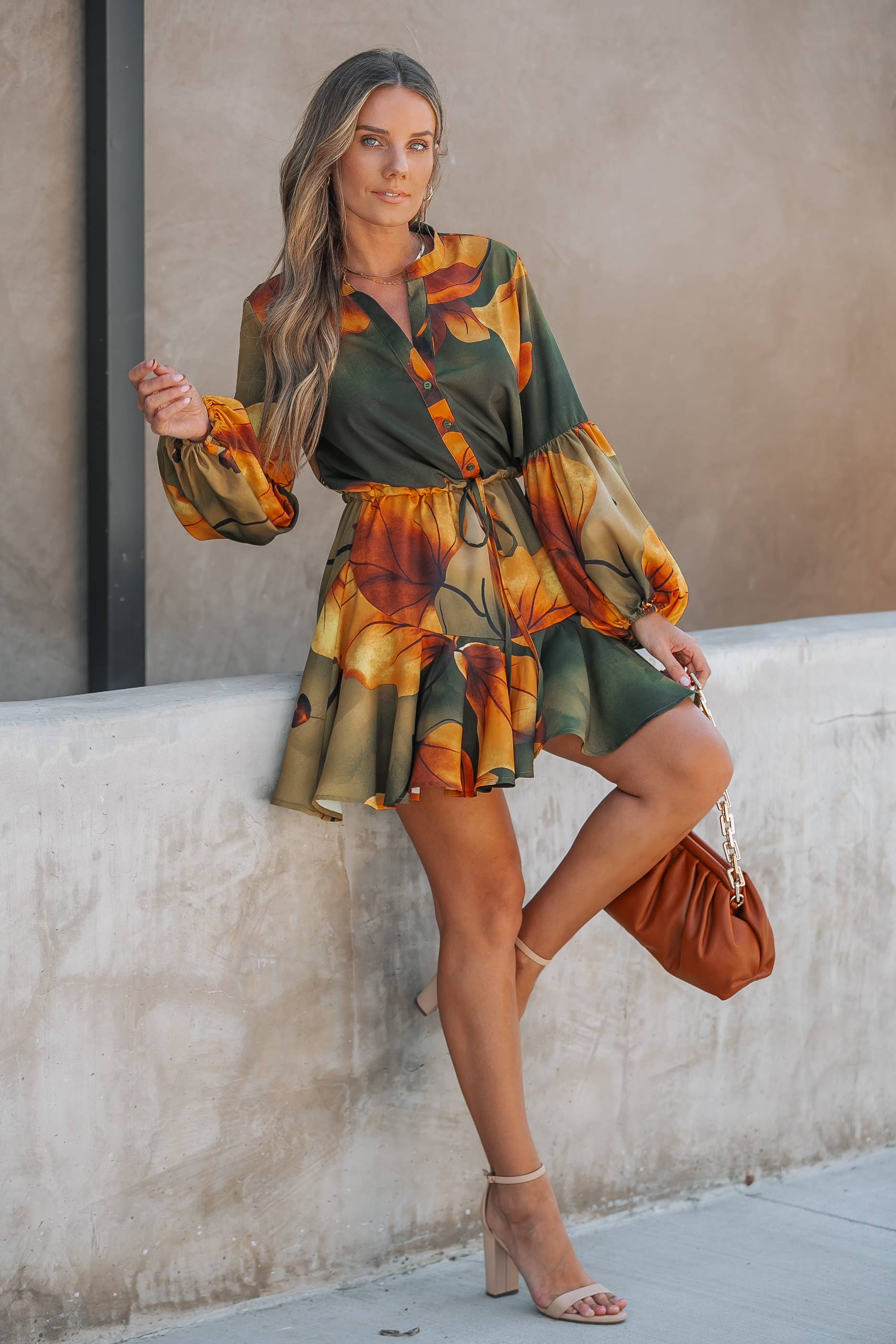 Bloom Print Mini Dress - Olive