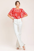 Printed Woven Top - Red
