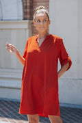 3/4 Sleeve Shirt Dress - Rust