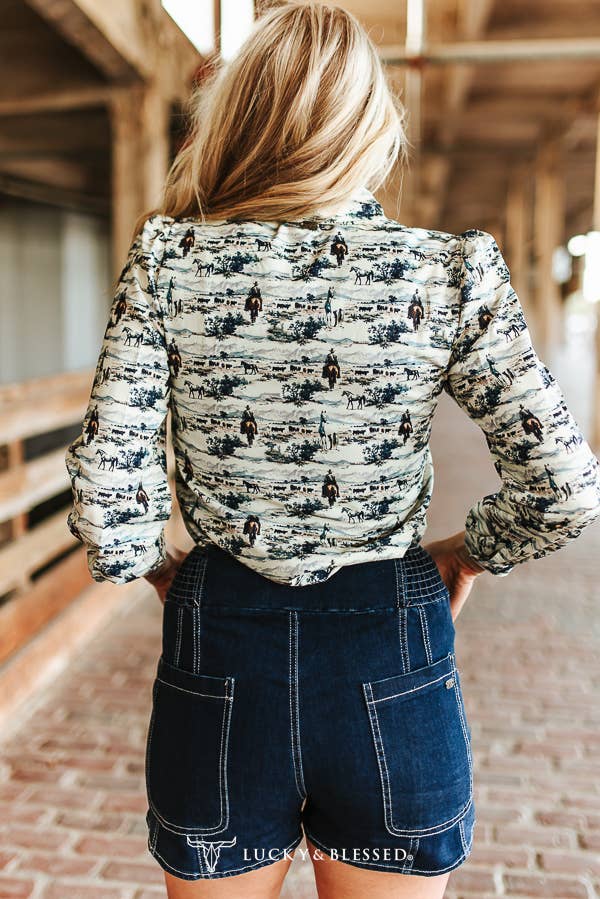 Western Printed Pearl Snap Shirt