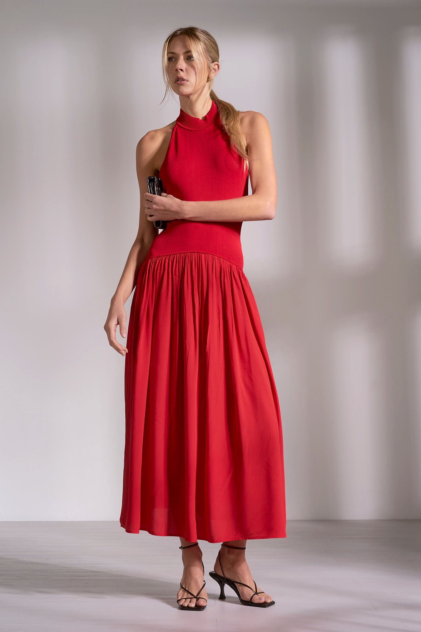 Red Halter Midi Dress