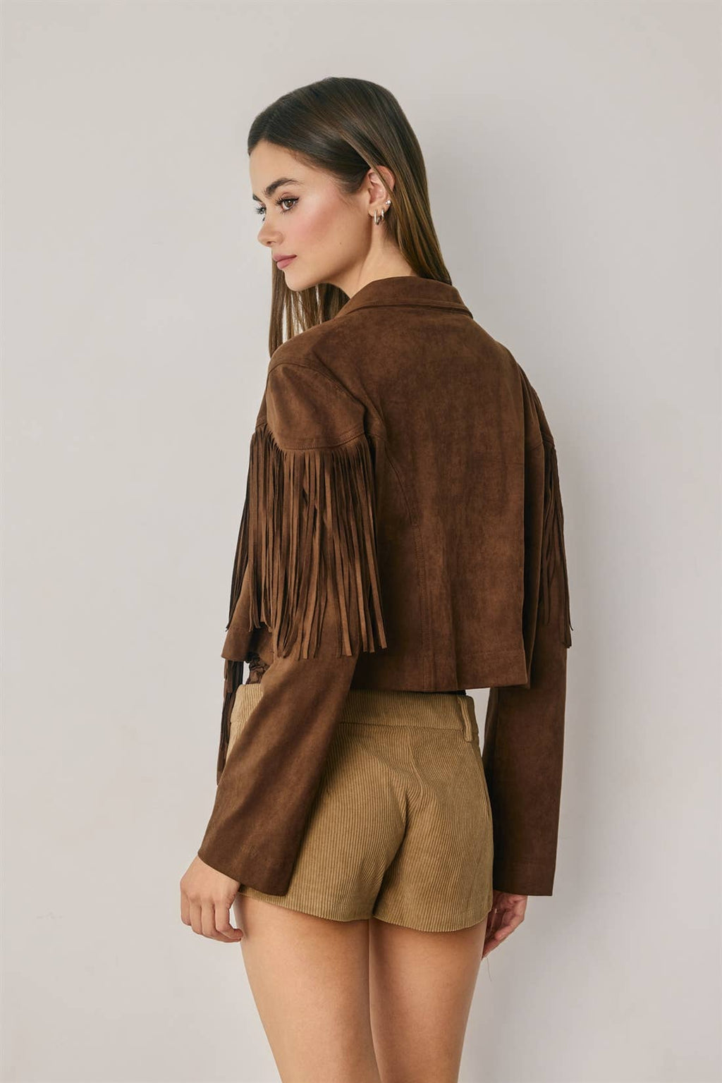 Faux Suede Fringe Cropped Jacket