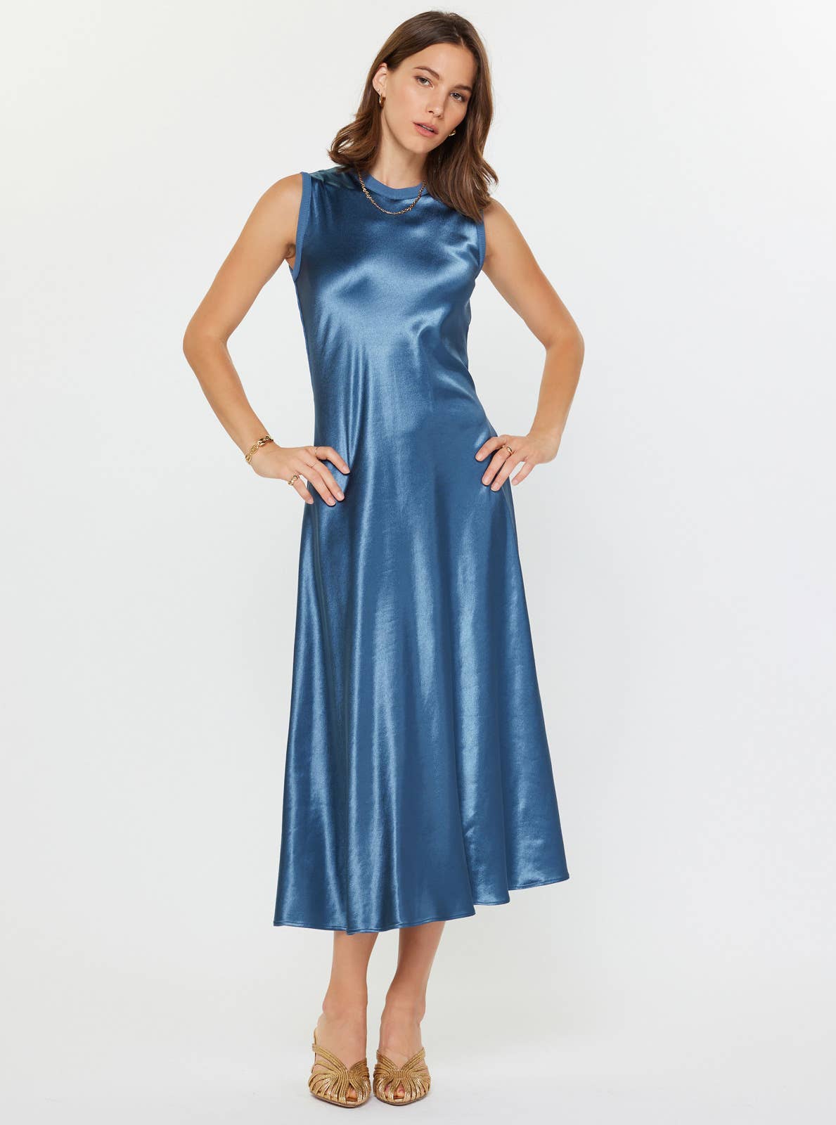Metallic Front Midi Knit Dress - Midnight Blue