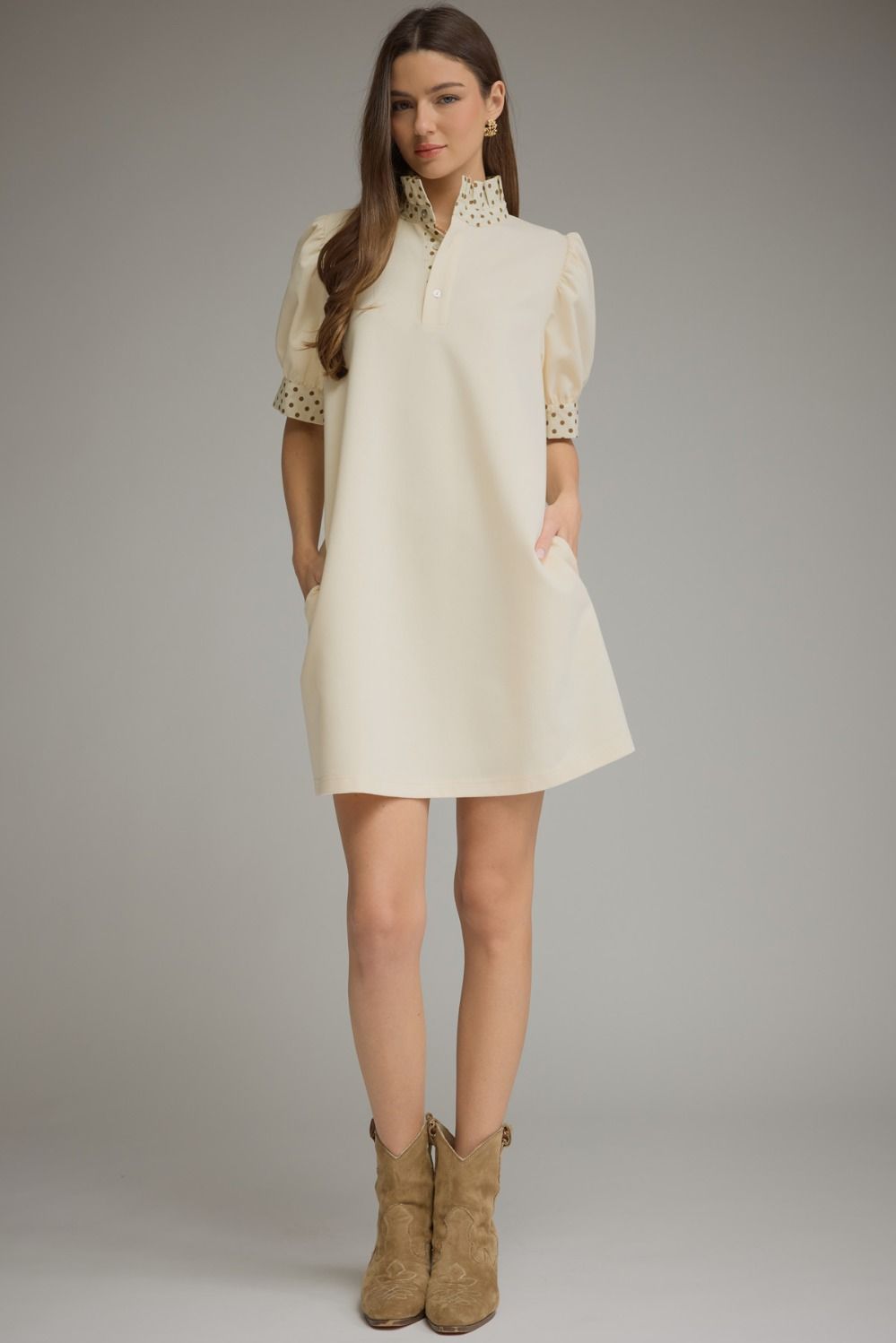 Polka Dot Trim Shift Dress