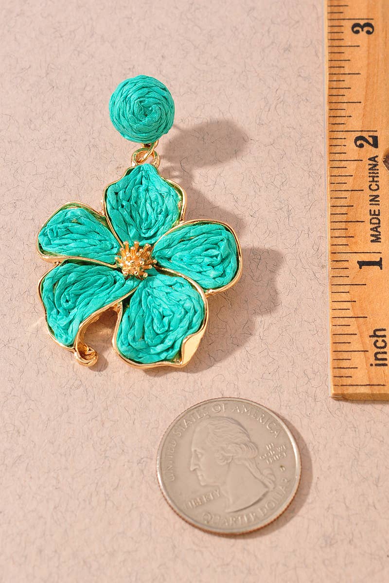 Woven Raffia Floral Earrings - Assorted Colors