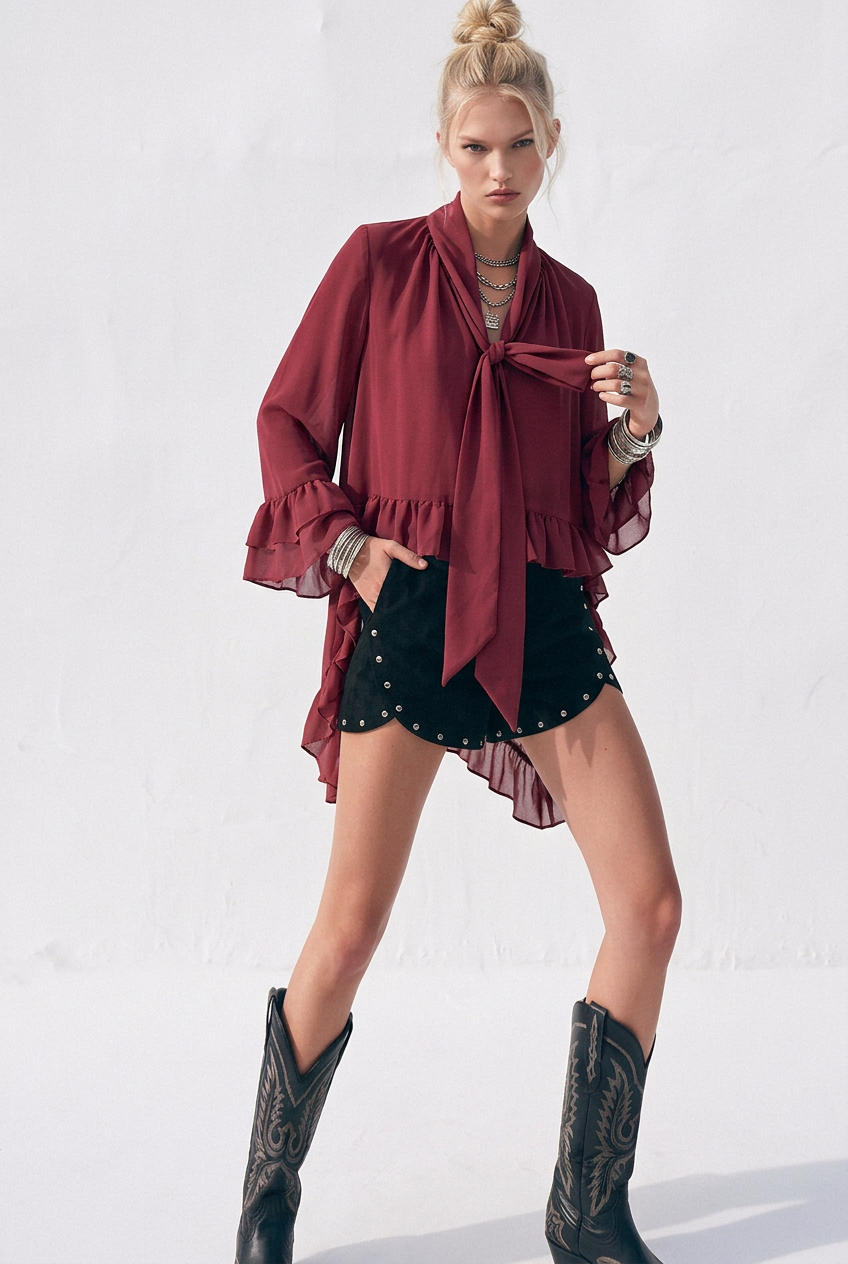 Ruffled Blouse - Wine
