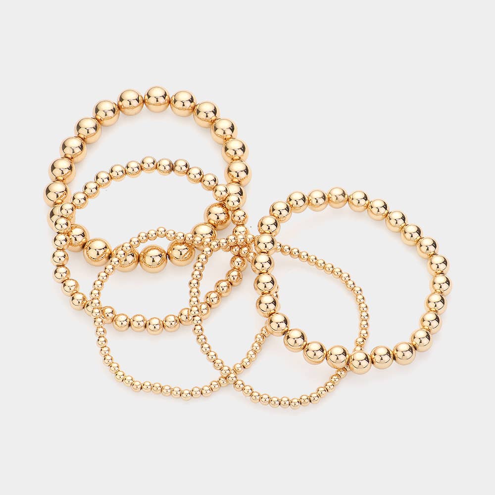 5 Pcs Metal Ball Beaded Bracelets -Gold