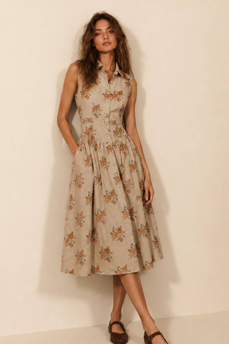 Floral Print Midi Shirt Dress