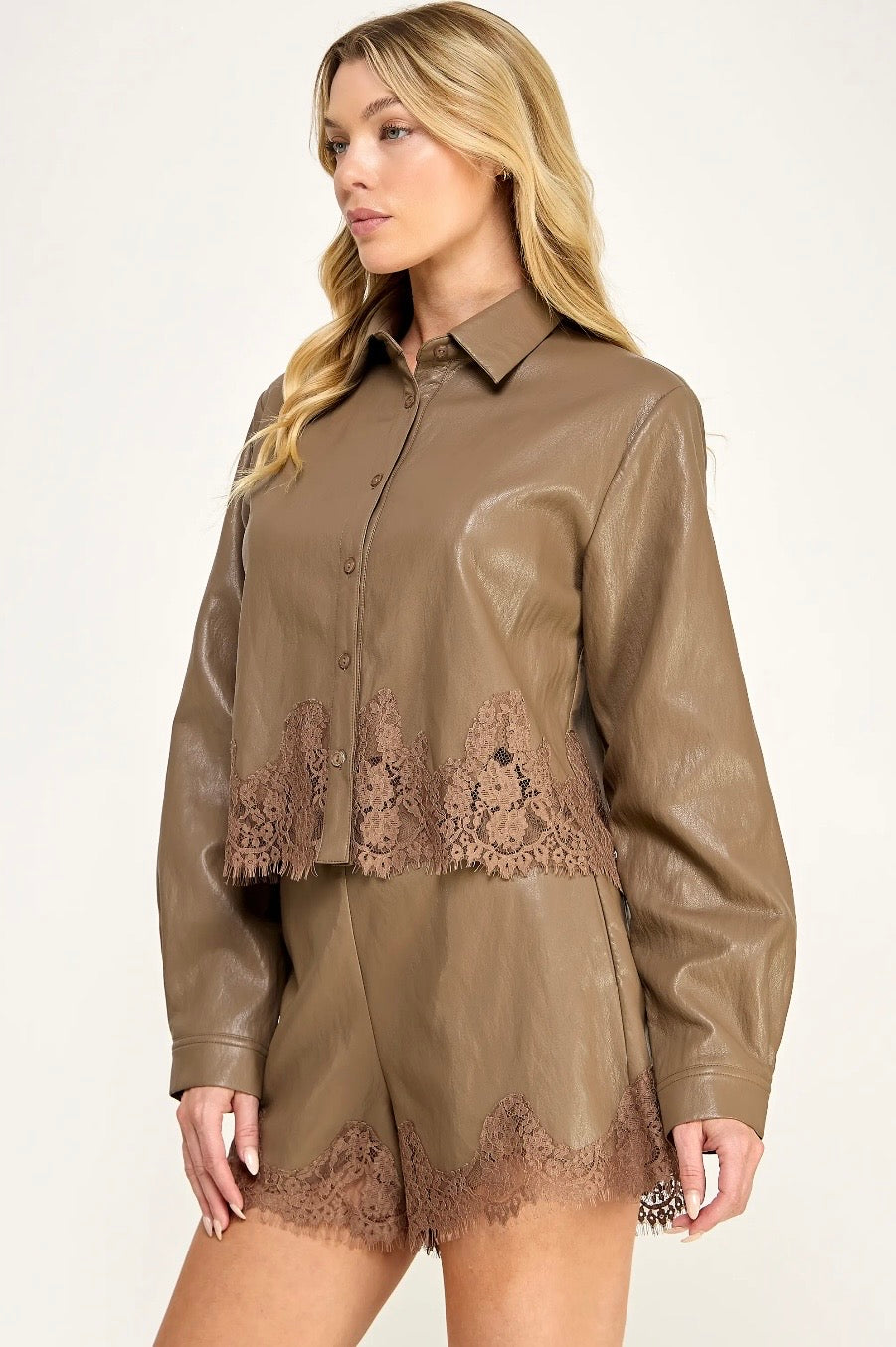 Lace Trim Hem Top - Cappucino