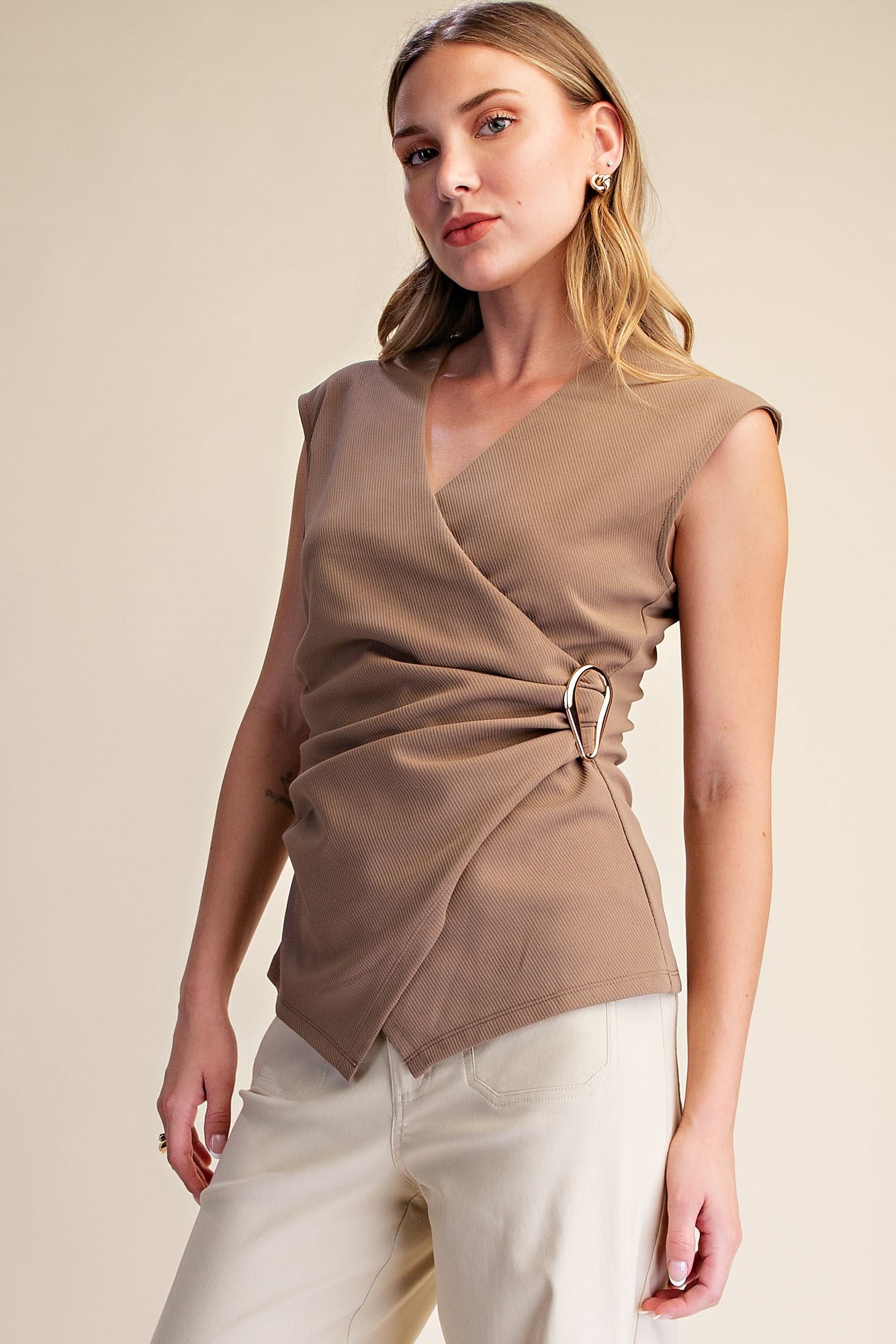 Wrap Top with Metal Trim - Mocha