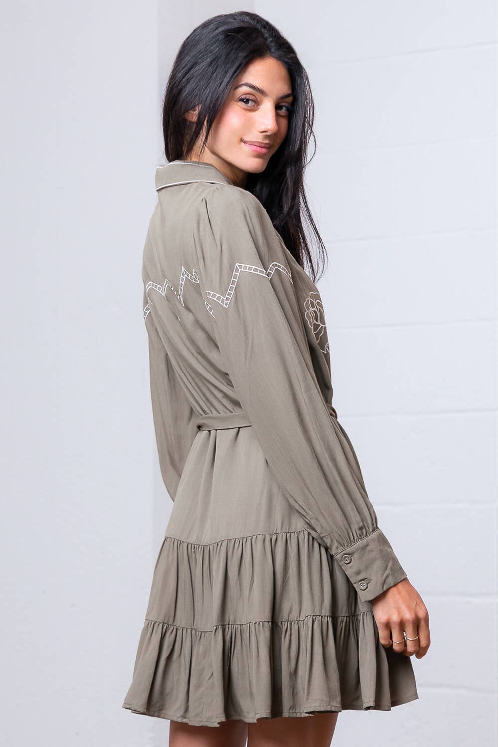 Sage Blossom Western Mini Dress