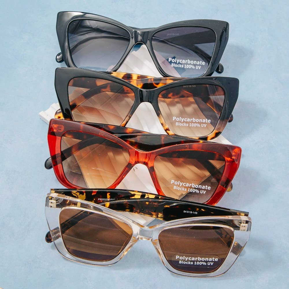 Oversized Cat Eye Tortoise Shell Frame Sunglasses - Assorted Colors