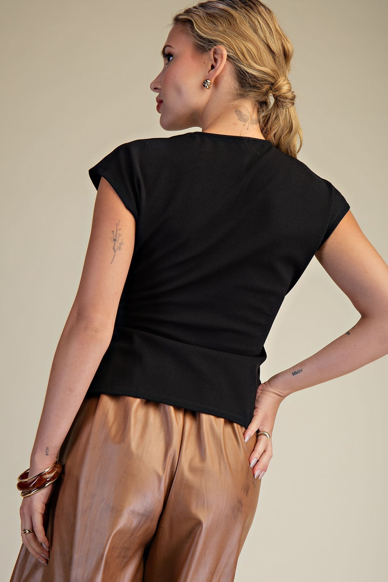 Surplice V-Neck Top - Black