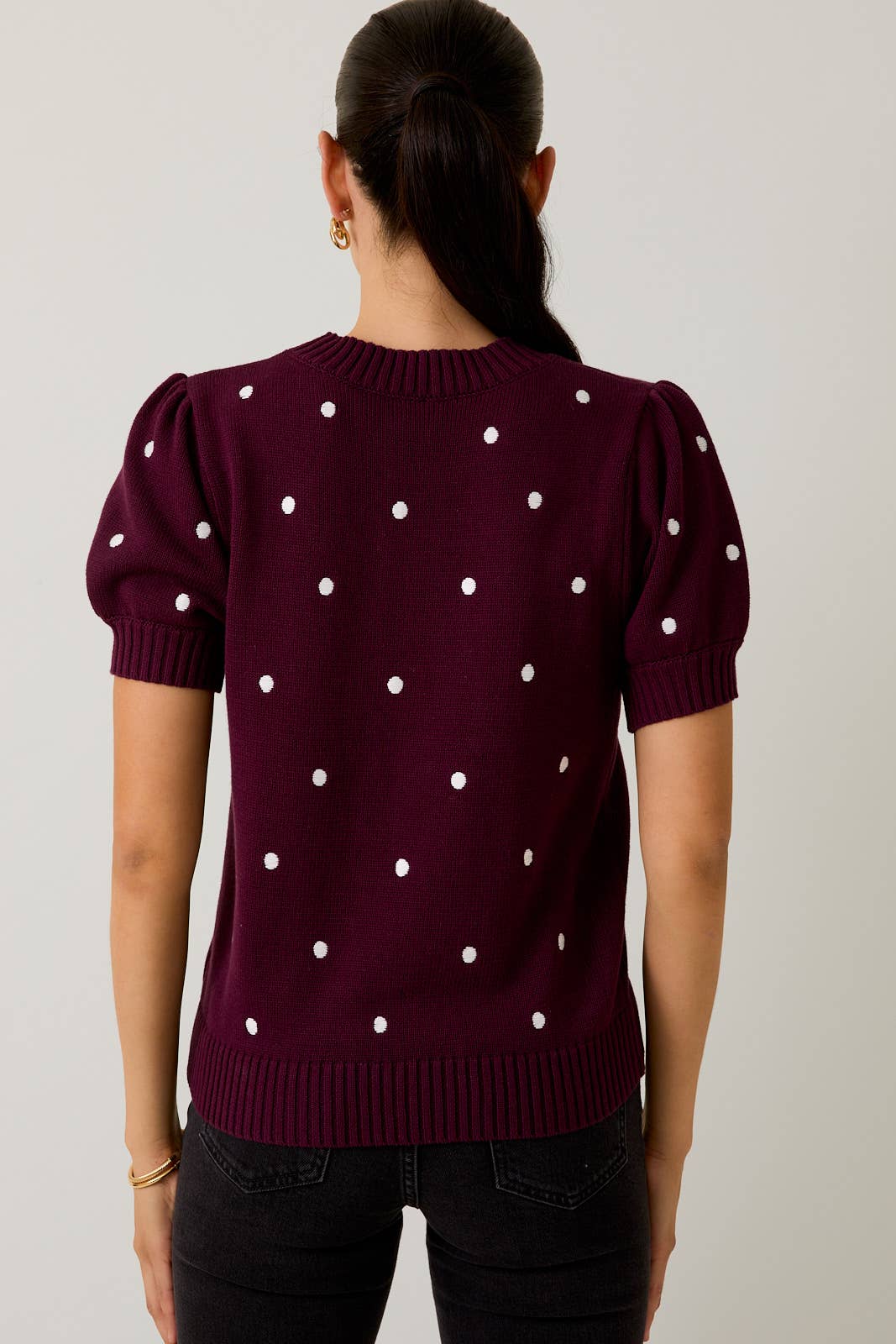 Puff Sleeve Polka Dot Sweater - Plum or Black