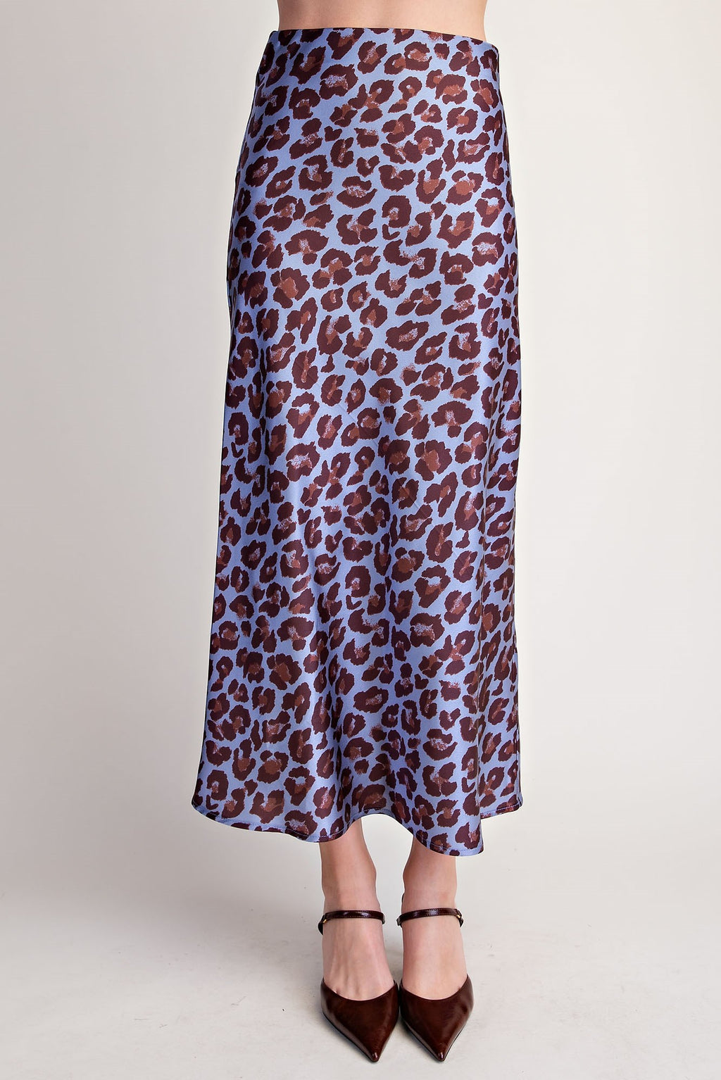 Leopard Print Midi Skirt - Dusty Blue