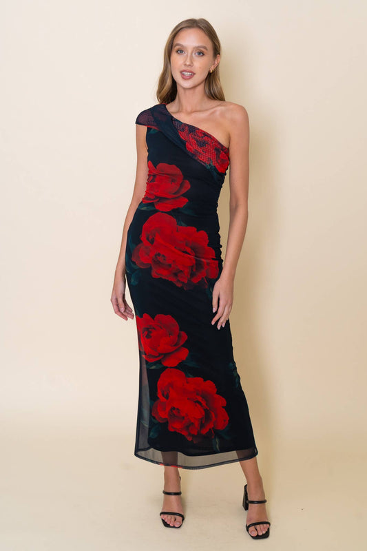 Chic Rose Cascade Maxi Dress