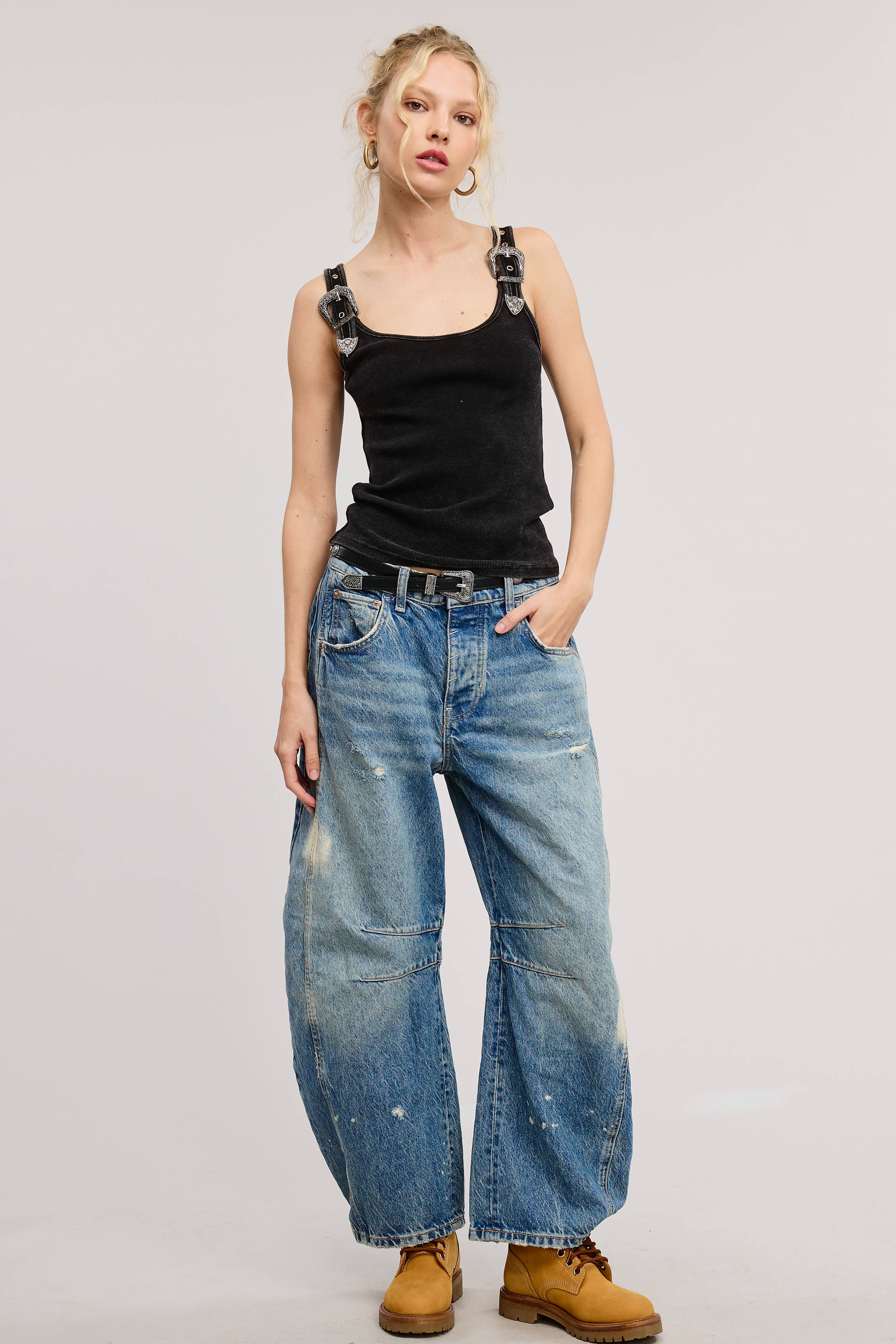 Western Belt Trim Tank Top - Black