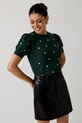 Puff Sleeve Polka Dot Sweater - Hunter Green